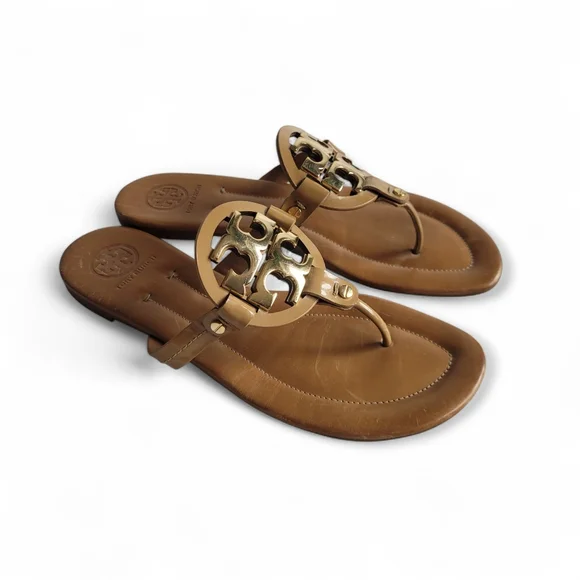 Tory Burch Metal Miller 2 Leather Sandals Tan Size 10 - Picture 2 of 12